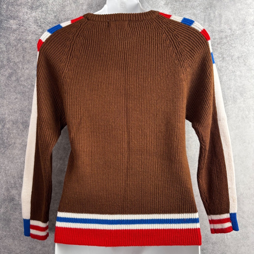 Vintage Andros Acrylic Red White Blu Brown‎ Striped Sweater - Picture 4 of 8